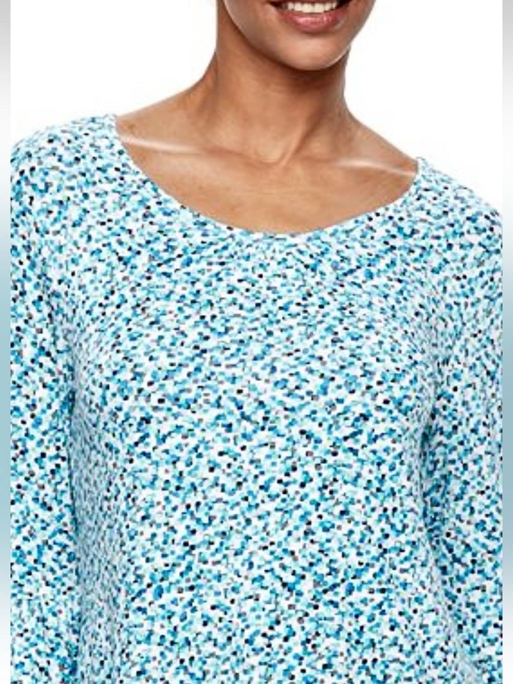 Croft & Barrow Blue Geometric Dots Scoopneck Bell-Sleeve Top XL